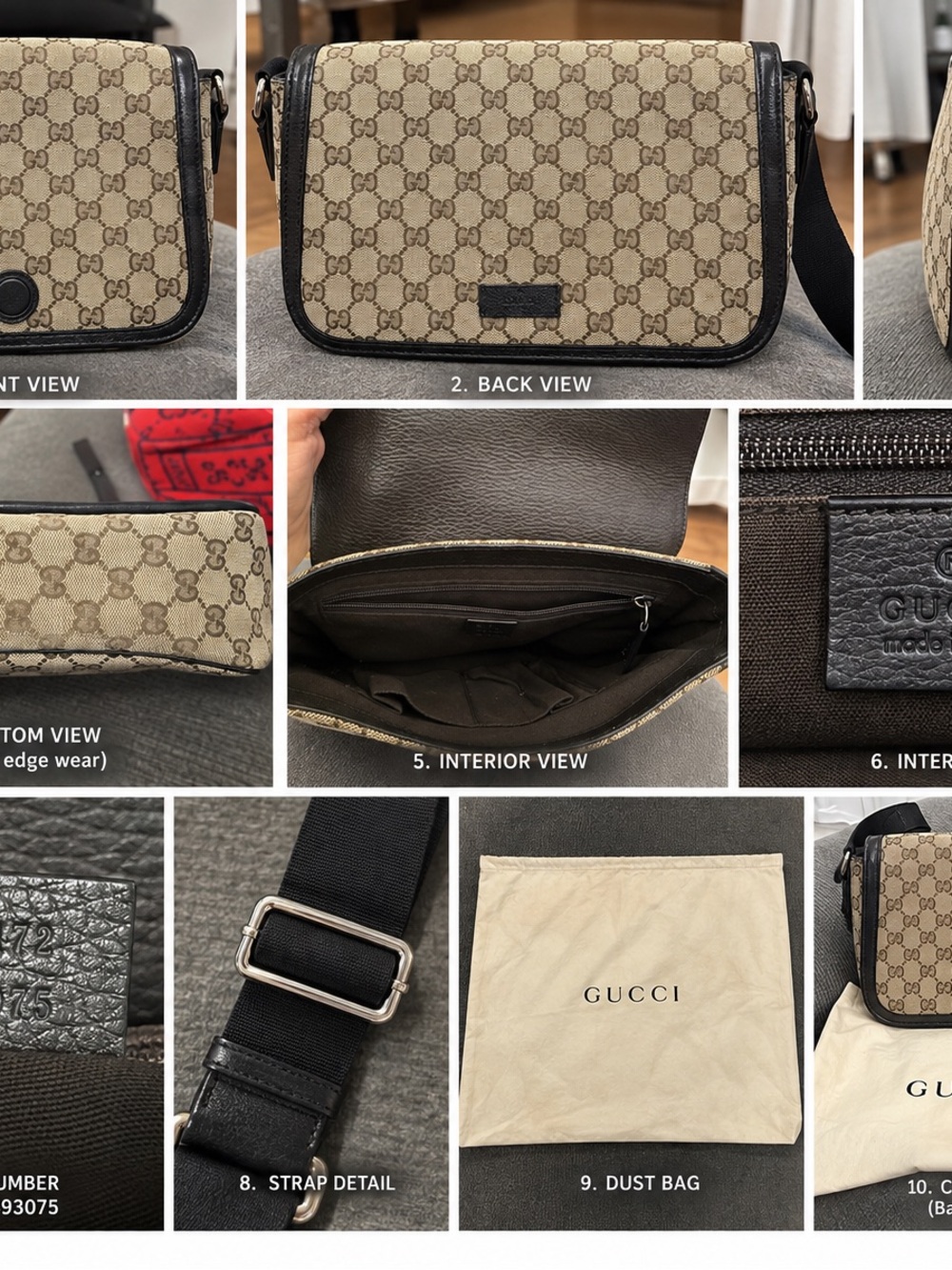 Gucci Beige/Brown GG Canvas Messenger Bag with Black Trim